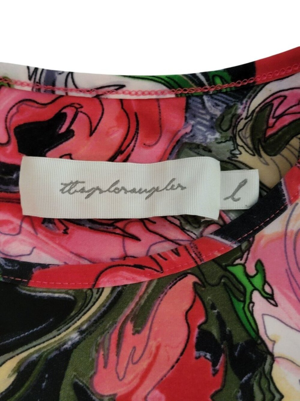 T-Bags Los Angeles Dress L Pink Abstract Psychedelic Open Back Stretch Midi - Picture 5 of 11